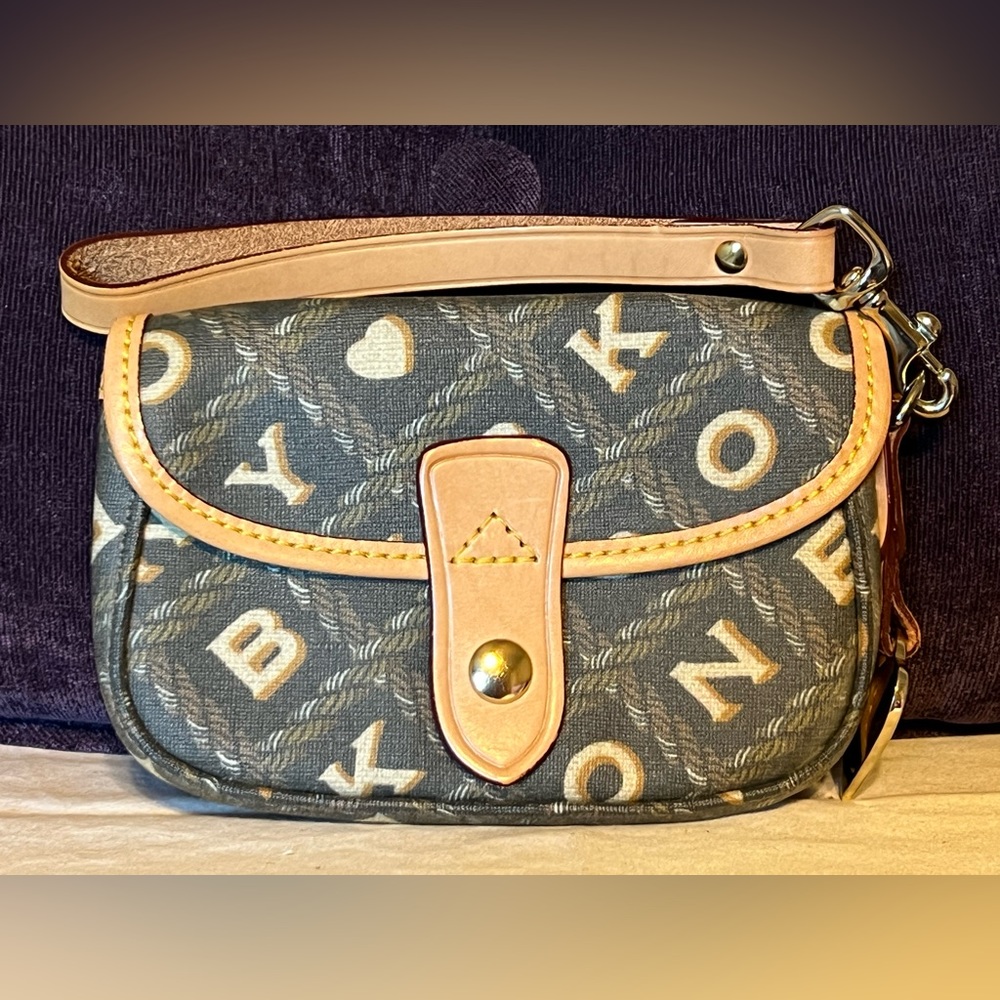DOONEY & BOURKE Crossword Coated Canvas Wristlet/Wallet - EUC
